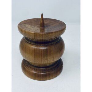 Hand Turned Wooden Pillar Candle Holder With Spike 4”